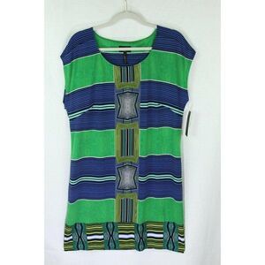 Laundry By Shelly Segal L Dress Green Blue Striped Womens